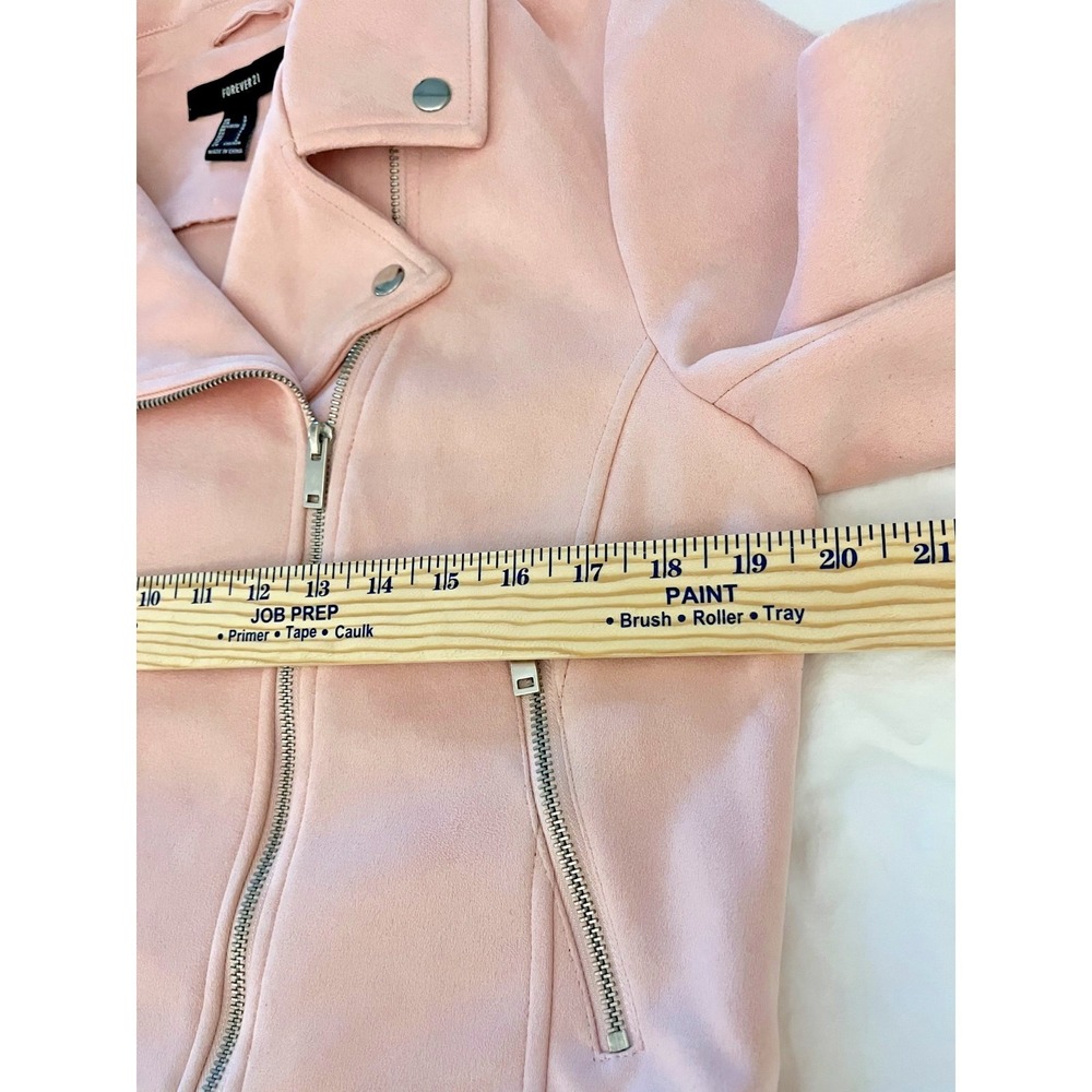 Faux Suede Pink Moto Jacket L Coquette Soft Pastel Biker Style Zip Pockets - Picture 4 of 8